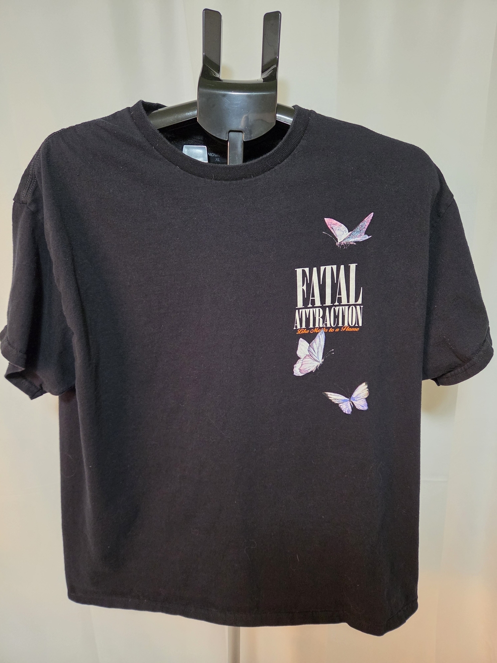 Fatal Attraction Black Graphic Tee with Pastel Butterflies